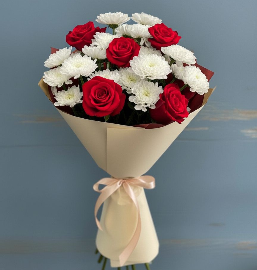 Букет цветов из: Розы и Хризантемы в Камбарке