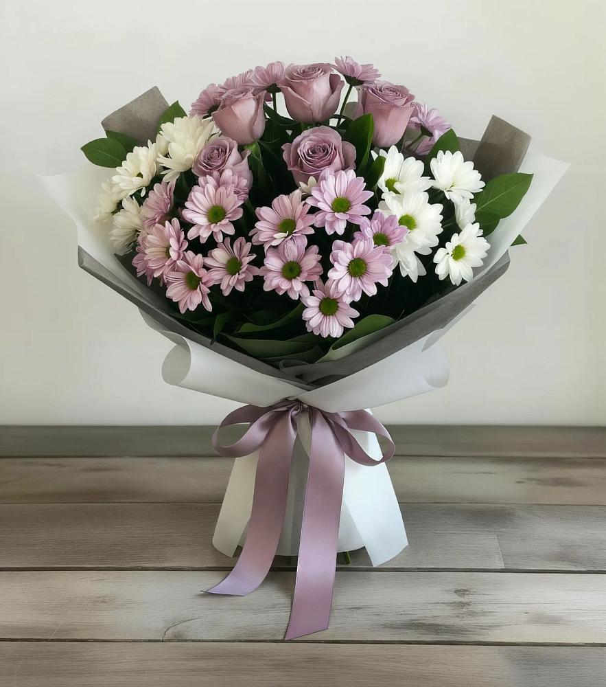 Букет цветов из: Хризантемы и Розы в Камбарке