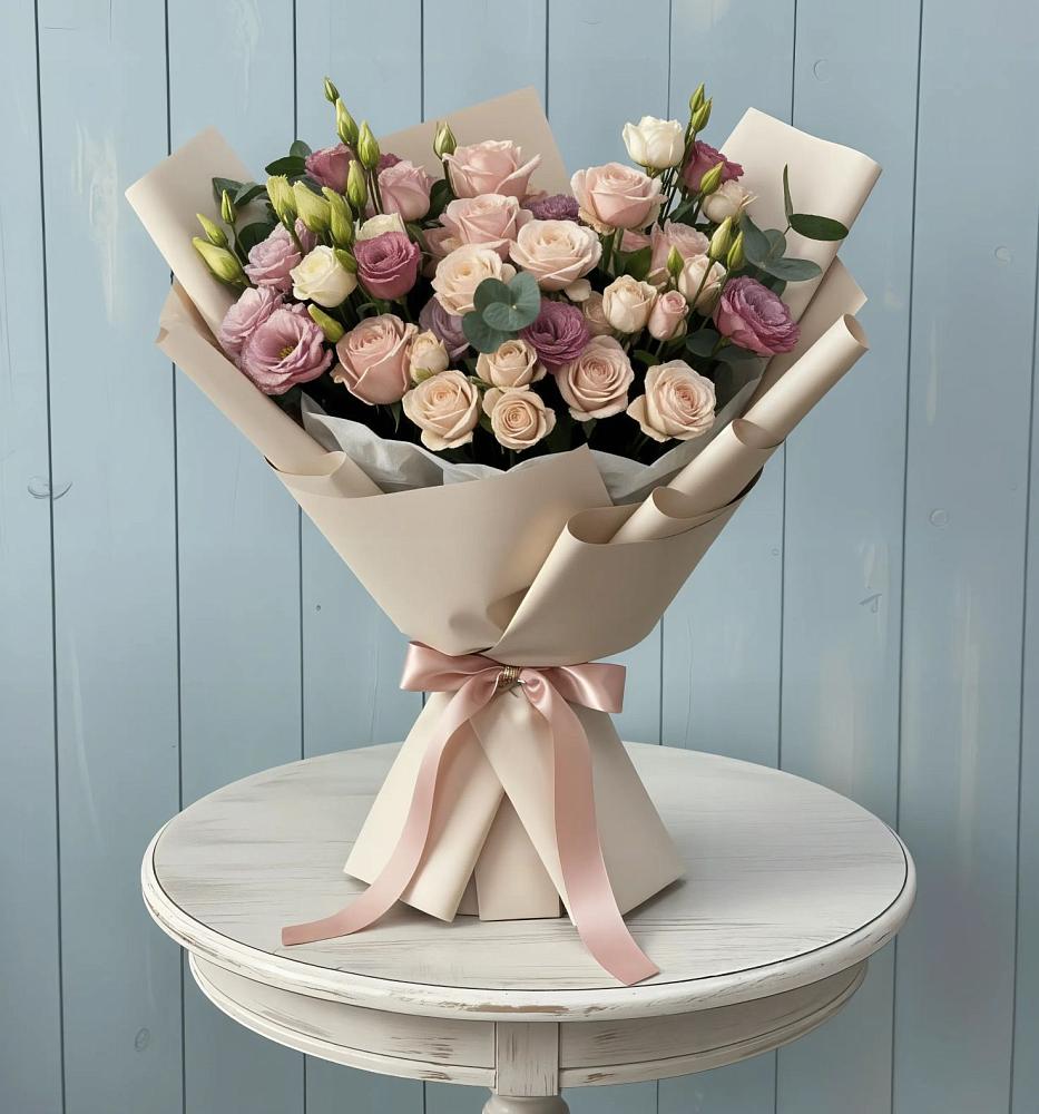 Букет цветов из: Розы и Лизиантусы в Камбарке